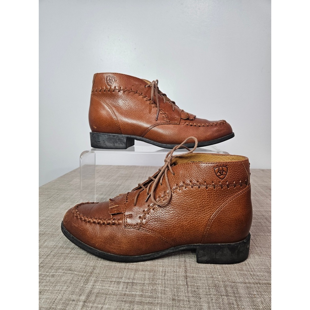 Ariat Womens 8B Brown Leather Kiltie Lace Up Ankle Boots 16222 Whipstitch MocToe